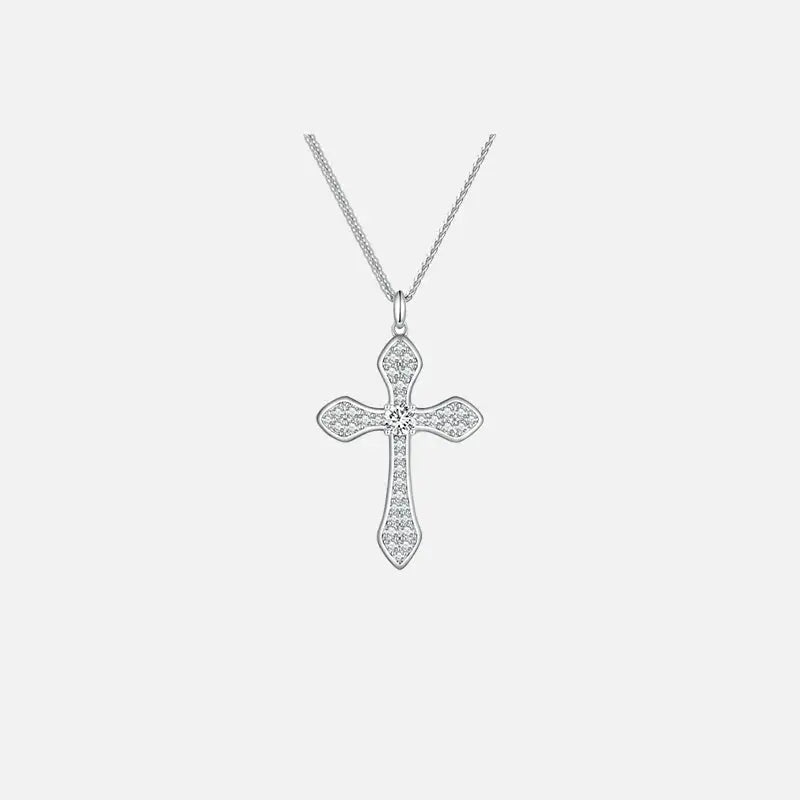 White gold plated cross 925 sterling silver necklace y2k - necklaces