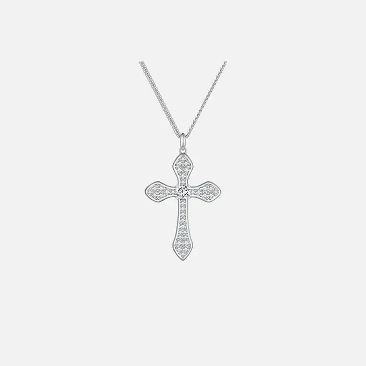 White gold plated cross 925 sterling silver necklace y2k - necklaces