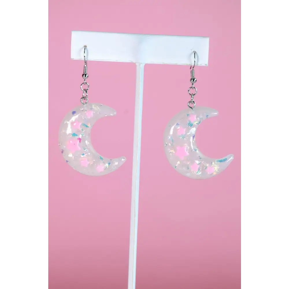 White iridescent moon earrings - one size