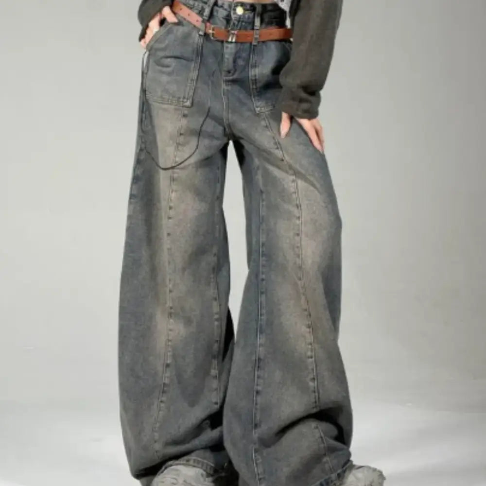 Wide belt baggy jeans y2k