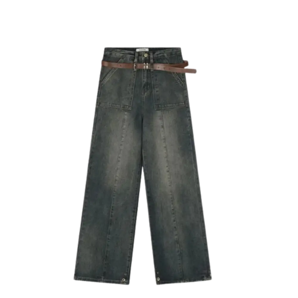 Wide belt baggy jeans y2k - blue / s