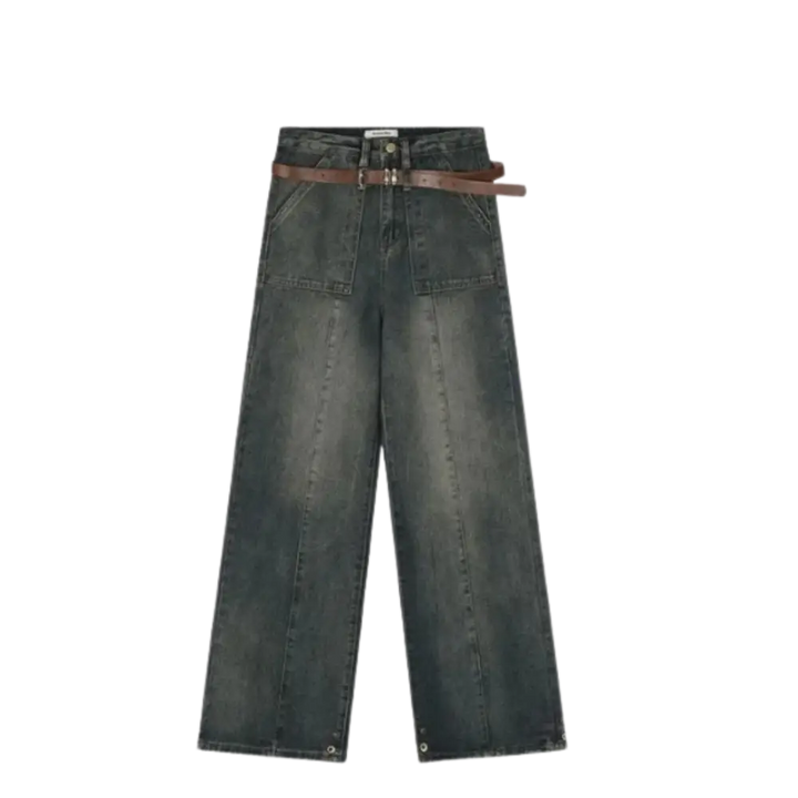 Wide belt baggy jeans y2k - blue / s