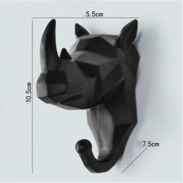 Aesthetic wild animal wall hook for unique bedroom decor - black / rhino