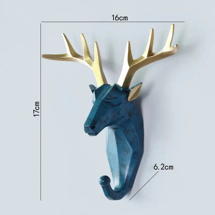 Aesthetic wild animal wall hook for unique bedroom decor - blue / deer