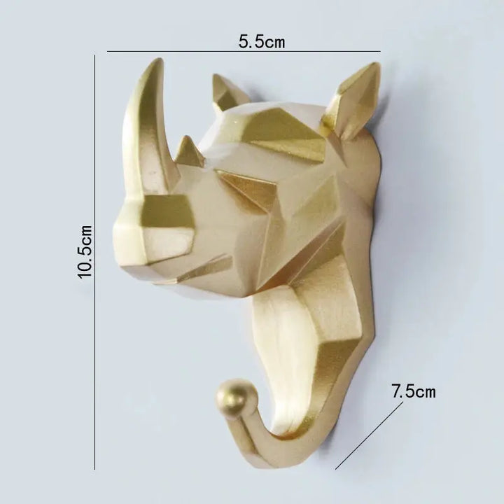 Aesthetic wild animal wall hook for unique bedroom decor - gold / rhino