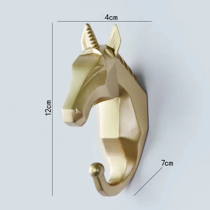 Aesthetic wild animal wall hook for unique bedroom decor - gold / unicorn