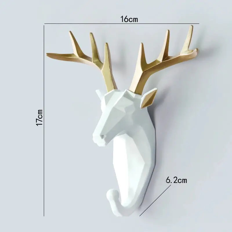 Aesthetic wild animal wall hook for unique bedroom decor - white / deer