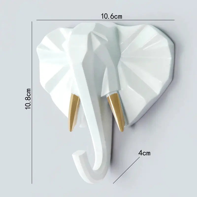 Aesthetic wild animal wall hook for unique bedroom decor - white / elephant