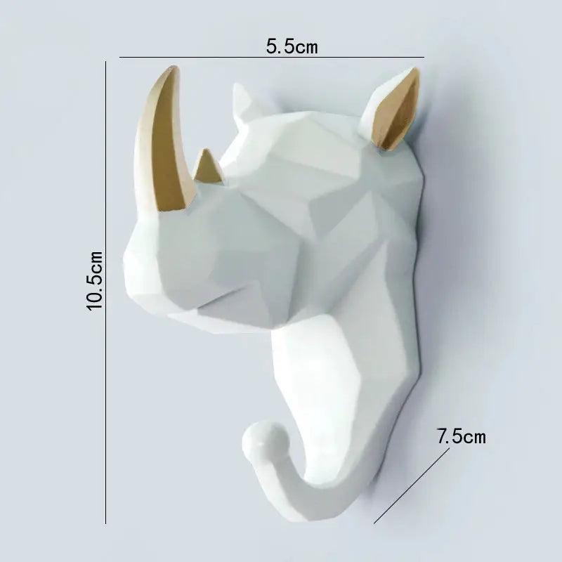 Aesthetic wild animal wall hook for unique bedroom decor - white / rhino