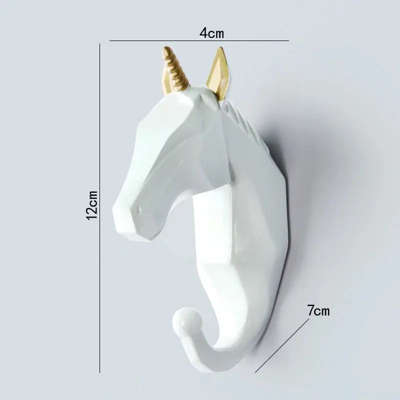 Aesthetic wild animal wall hook for unique bedroom decor - white / unicorn