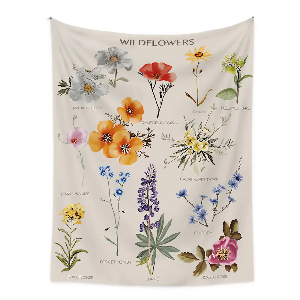 Wildflower collection tapestry for aesthetic room decor