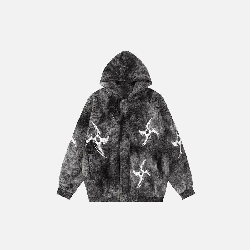 Winter fleece fluffy hooded jacket y2k - black / m