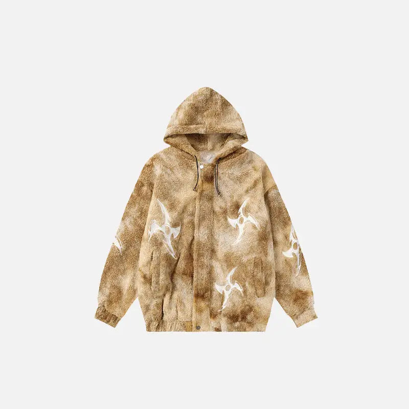 Winter fleece fluffy hooded jacket y2k - brown / m