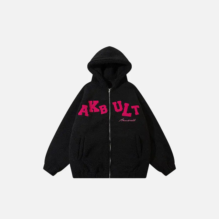 Winter fleece zip-up hoodie y2k - black / m - jacket