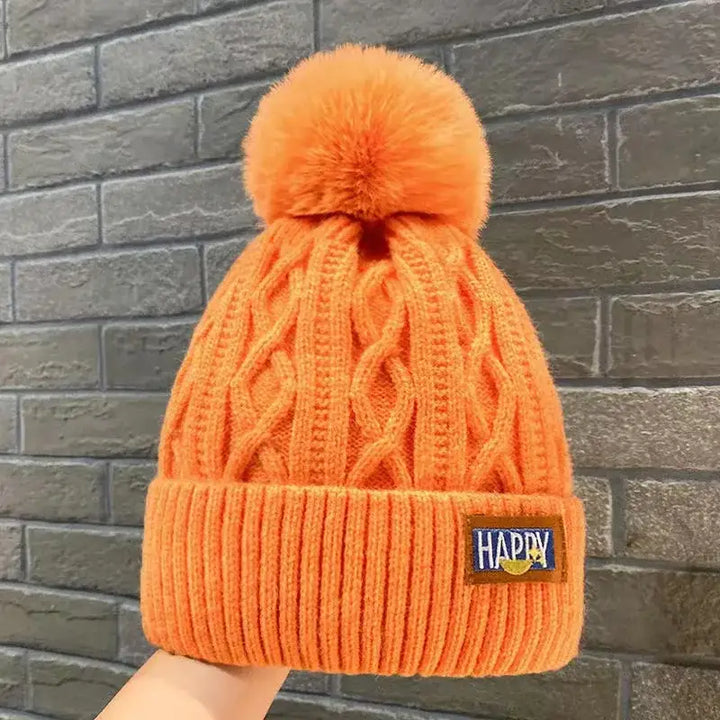 Winter thick fur ball knitted beanie y2k - orange - beanies
