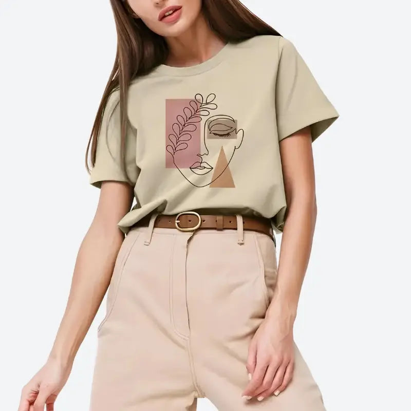 Minimalist artistic tee for chic y2k style with denim