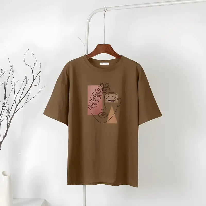 Minimalist artistic tee for chic y2k style with denim - brown / m