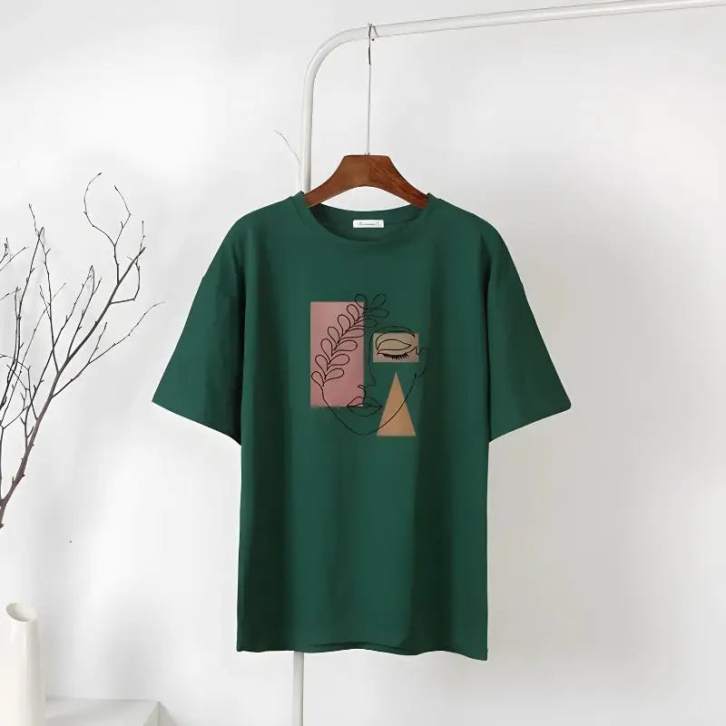 Minimalist artistic tee for chic y2k style with denim - dark green / m