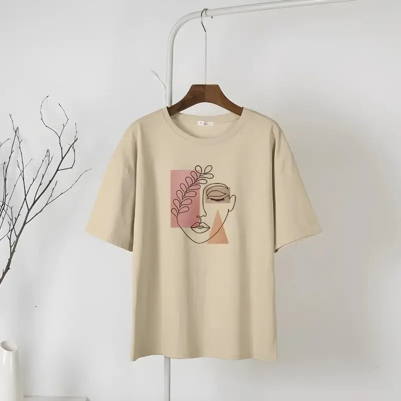 Minimalist artistic tee for chic y2k style with denim - light brown / m