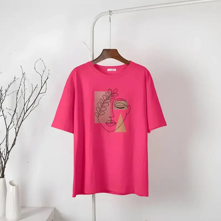 Minimalist artistic tee for chic y2k style with denim - pink / m