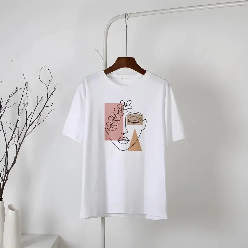 Minimalist artistic tee for chic y2k style with denim - white / m