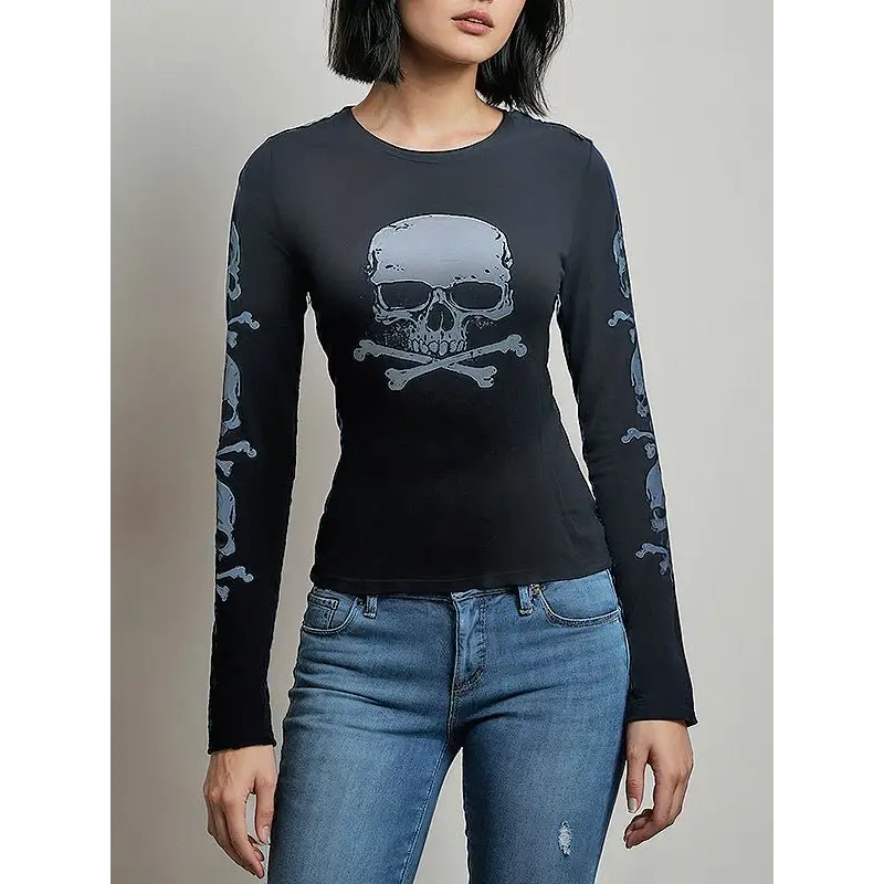 Women punk skull t-shirt