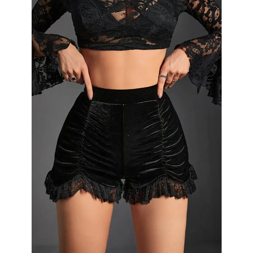 Y2k style polyester shorts with lace decoration for women