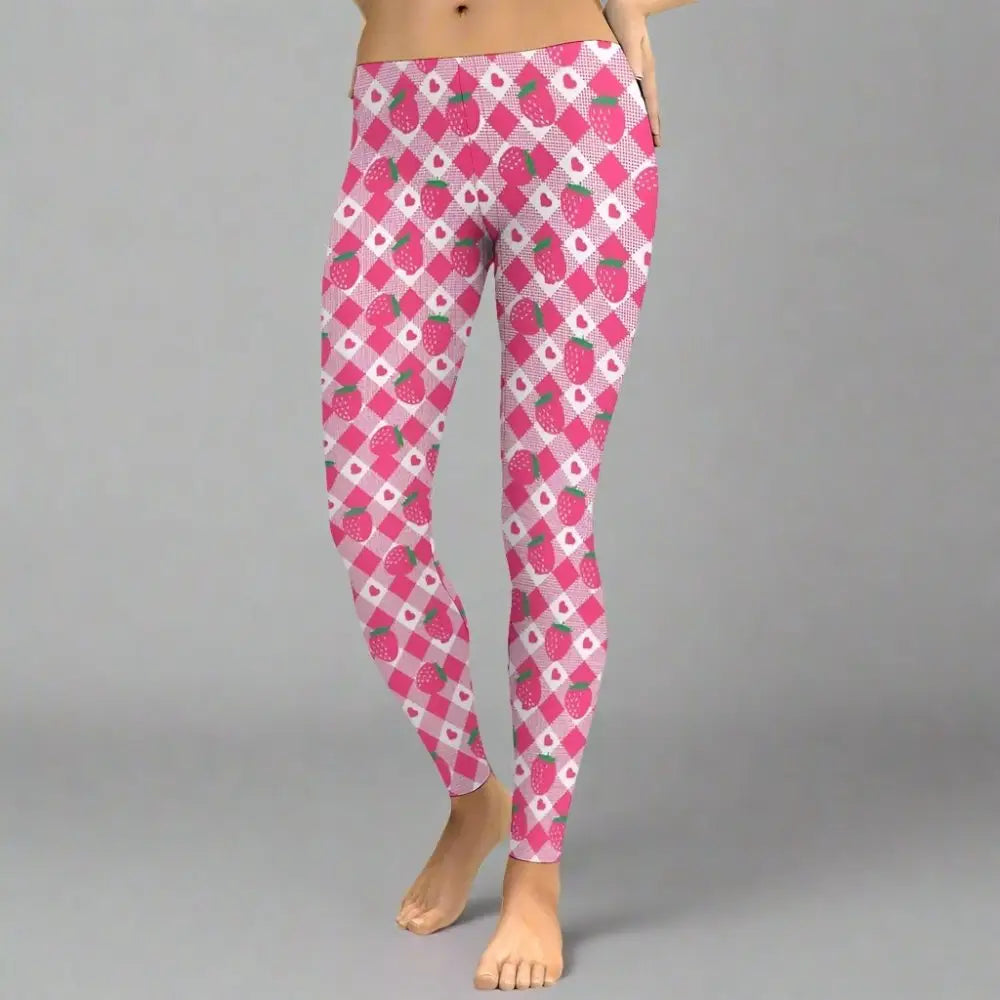 Womens cute strawberry leggings - pink / s