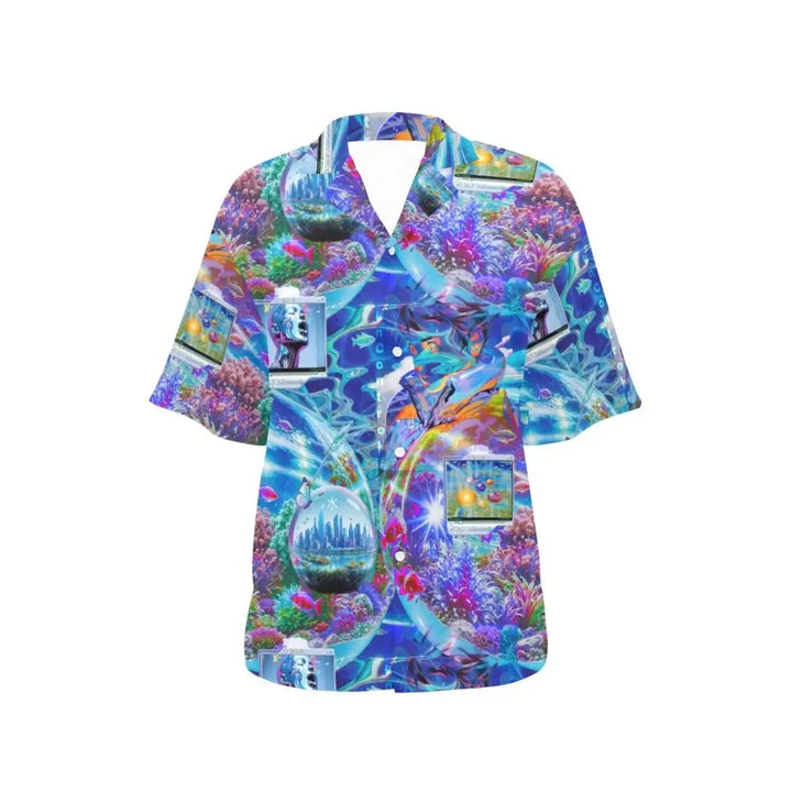 Lightweight notch lapel collar shirt with short sleeves - hawaiian for women (t58)