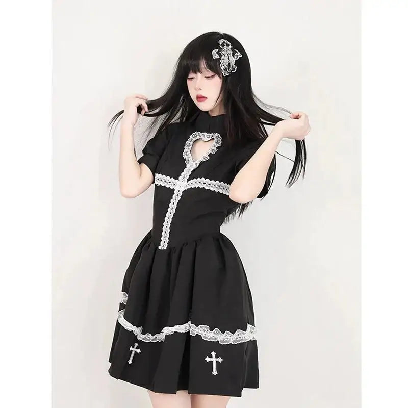 Y2k gothic flare sleeve full zip jacket in patchwork cotton