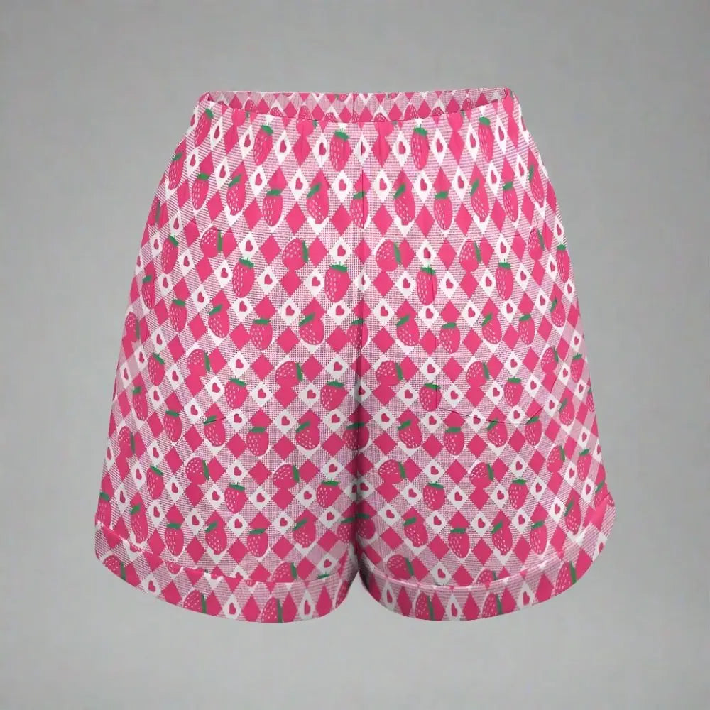 Women’s high-waisted strawberry shorts