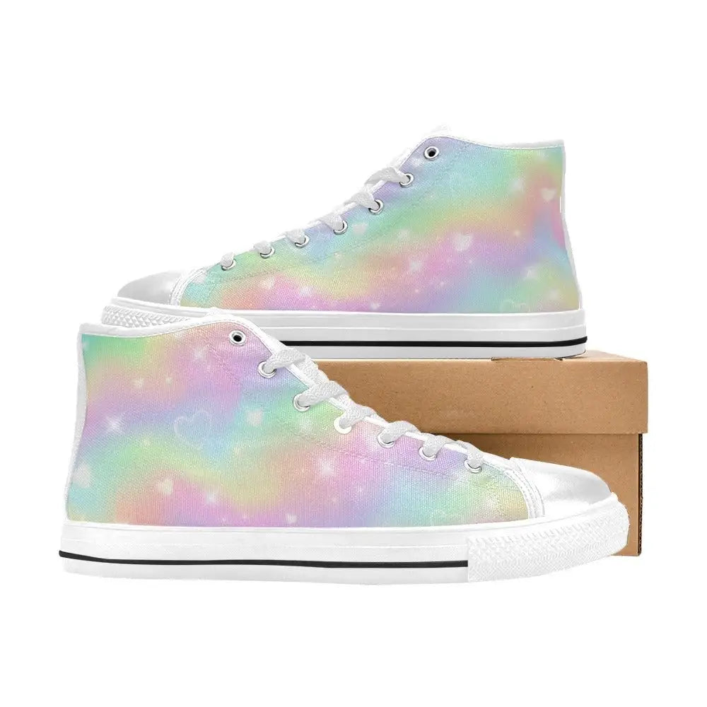 Kawaii rainbow sneakers with canvas upper and durable rubber outsole - women’s high top shoes (017)