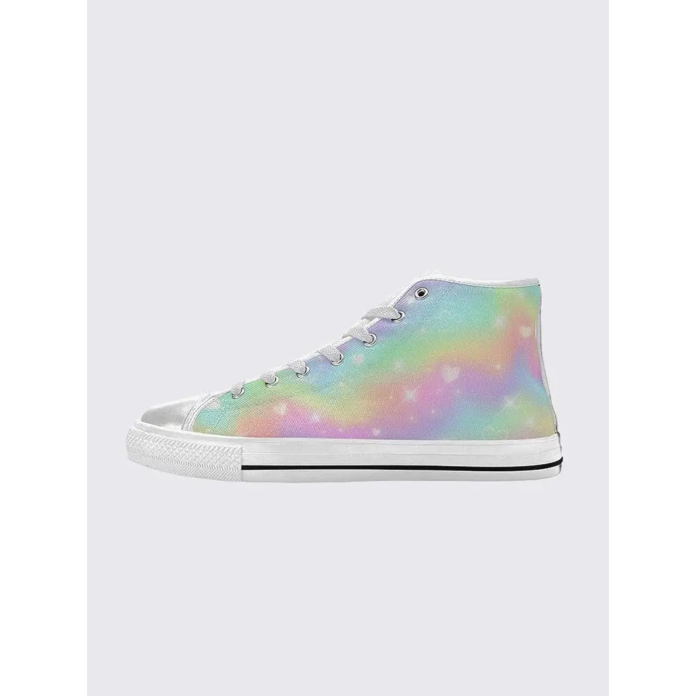 Women’s kawaii rainbow sneakers - high top canvas shoes (017)