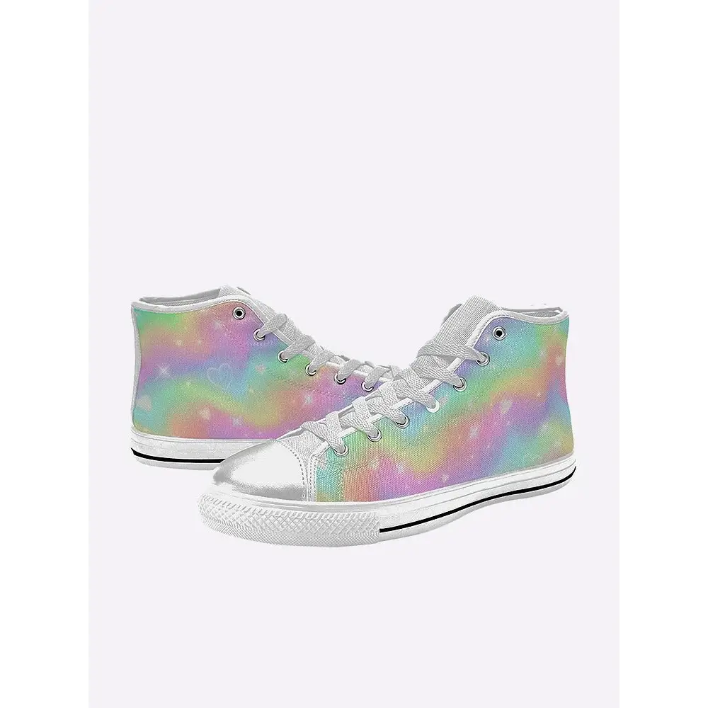 Women’s kawaii rainbow sneakers - high top canvas shoes (017)