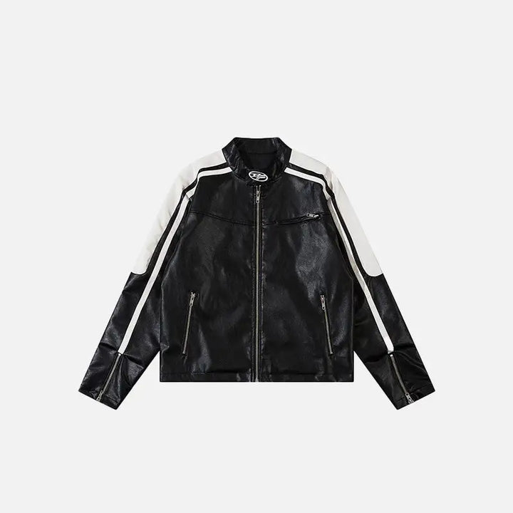 Women’s leather crop racing jacket y2k - black / s - jackets