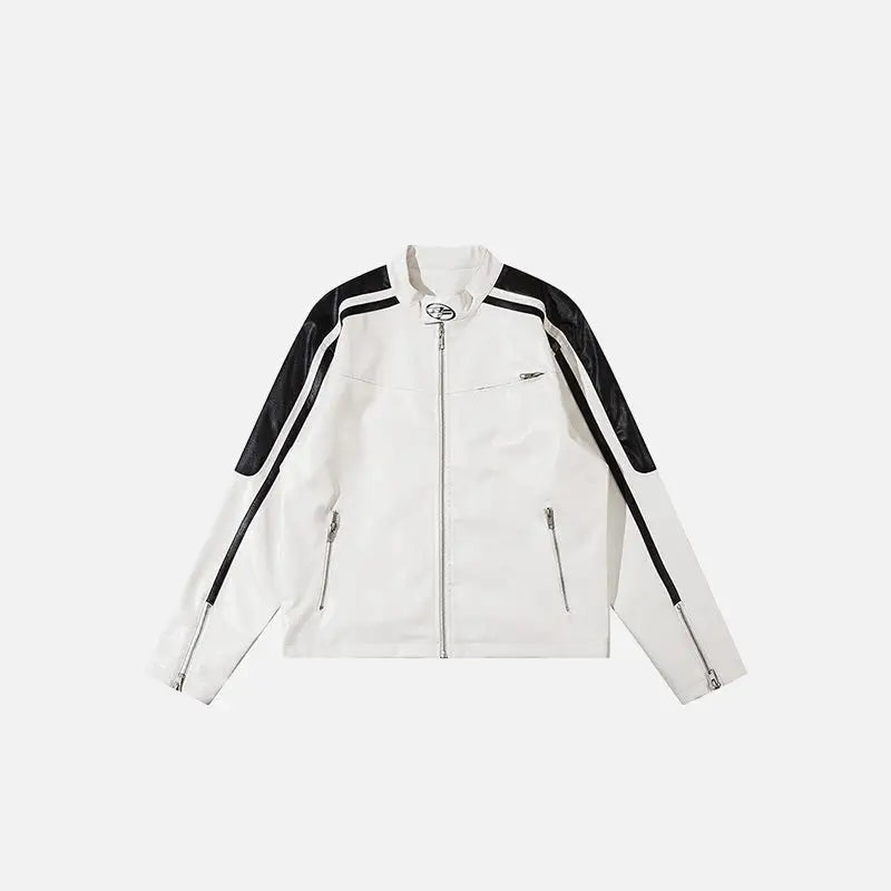 Women’s leather crop racing jacket y2k - white / s - jackets