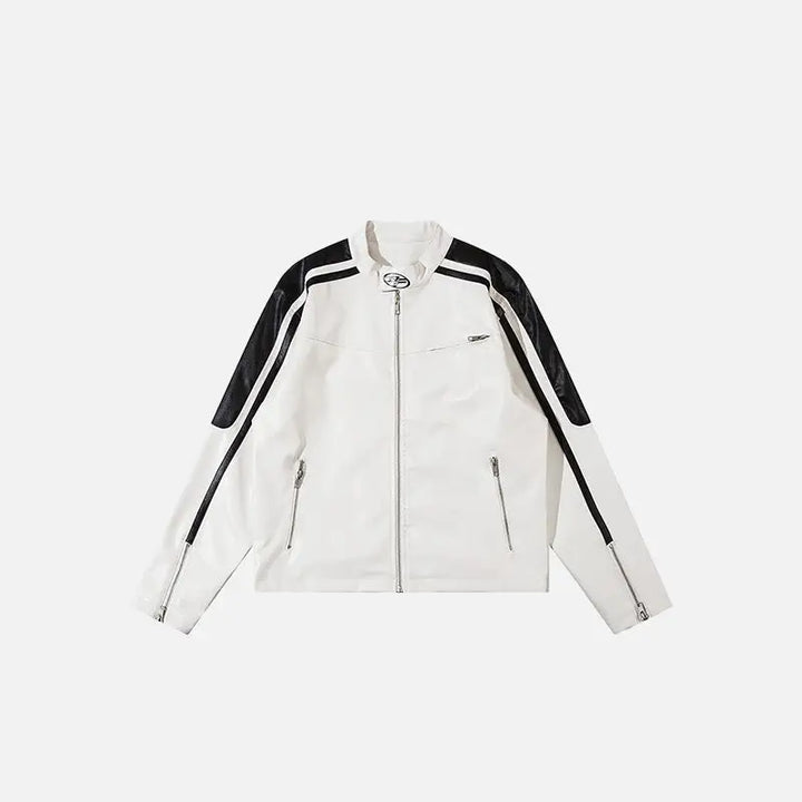 Women’s leather crop racing jacket y2k - white / s - jackets