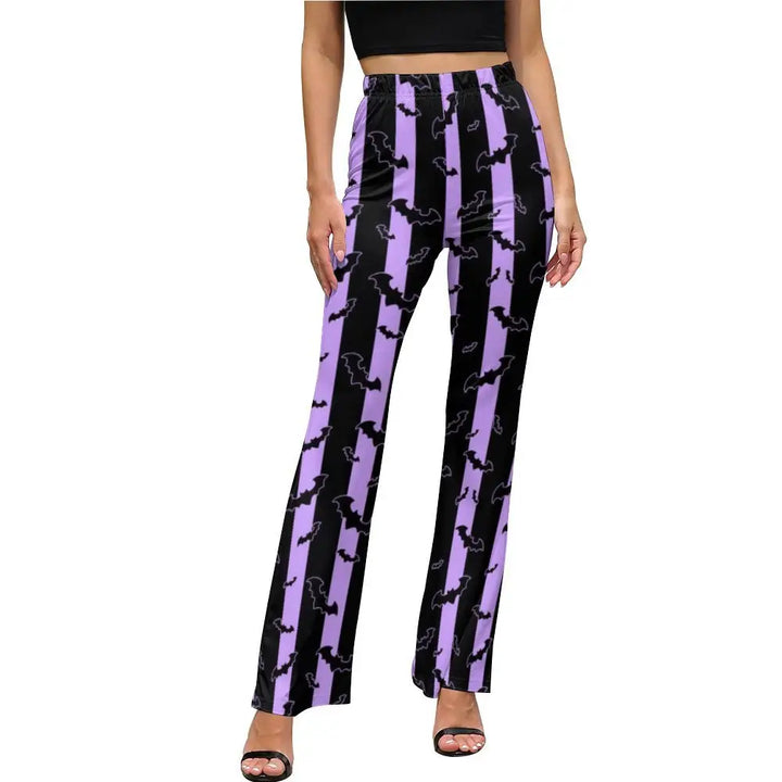 Y2k high-waisted flared pants with elastic waistband - purple / xs