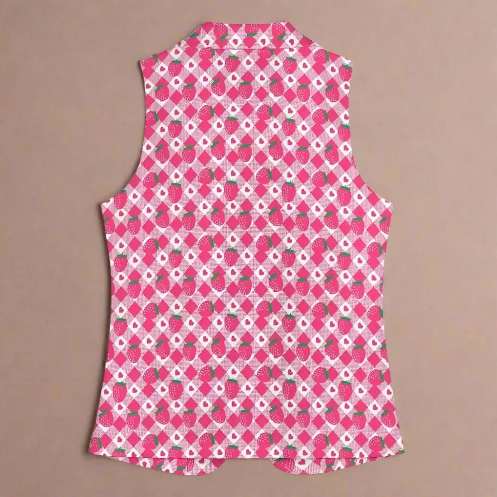 Womens pink strawberry sleeveless blazer vest