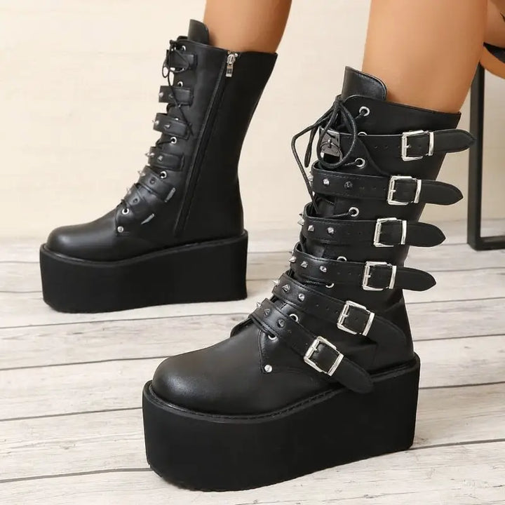 Knee-high boots for bold gothic punk aesthetics - black / us 5.5 - fashion