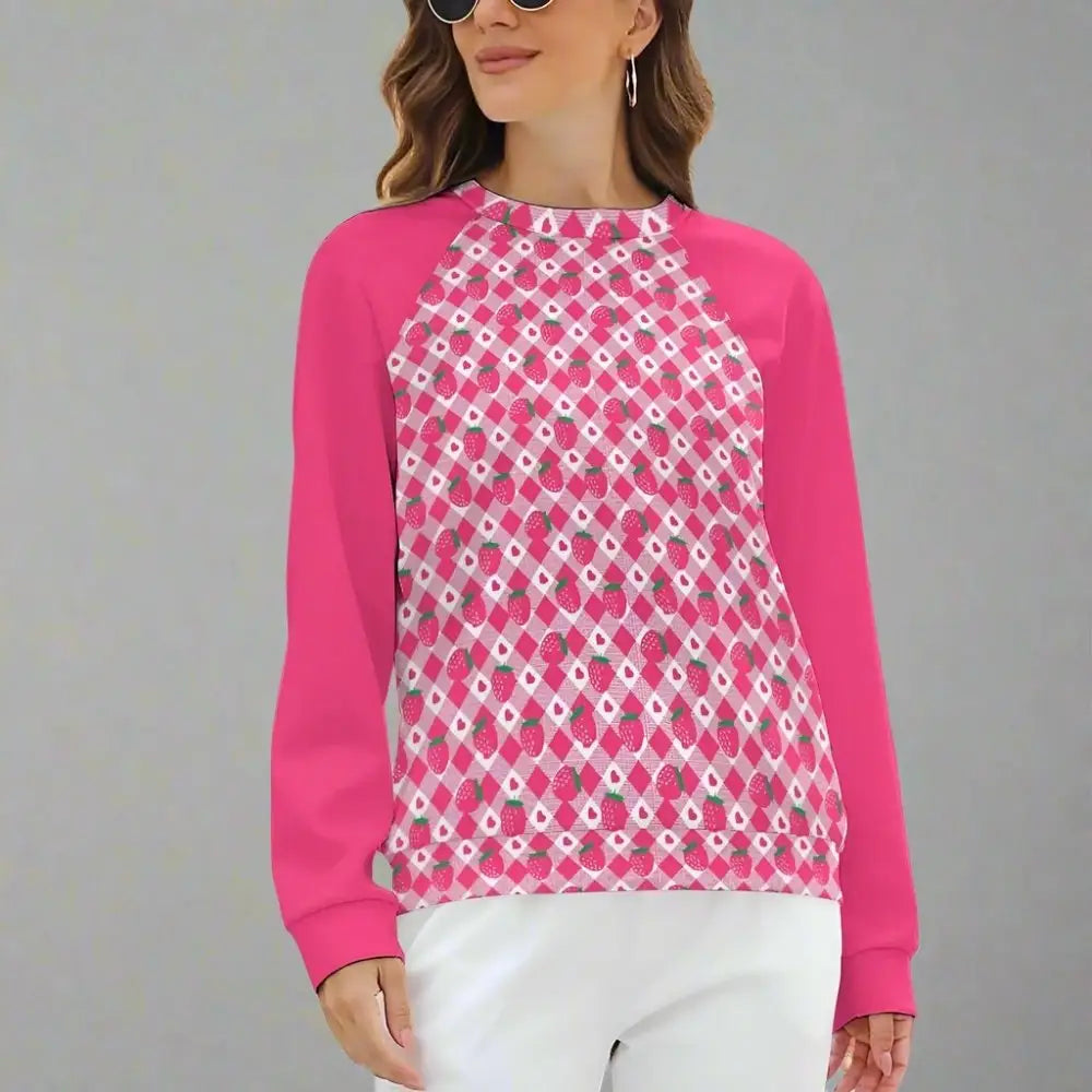 Womens raglan crewneck strawberry pink sweatshirt