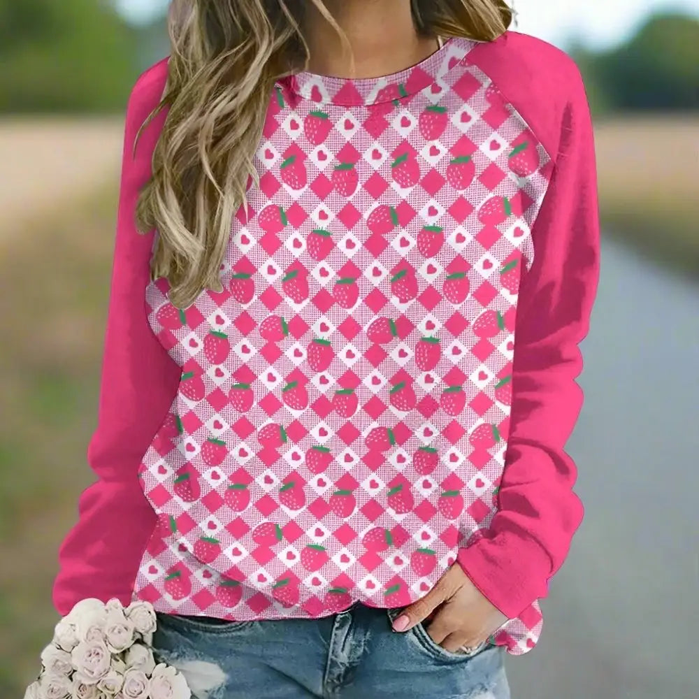 Womens raglan crewneck strawberry pink sweatshirt - m