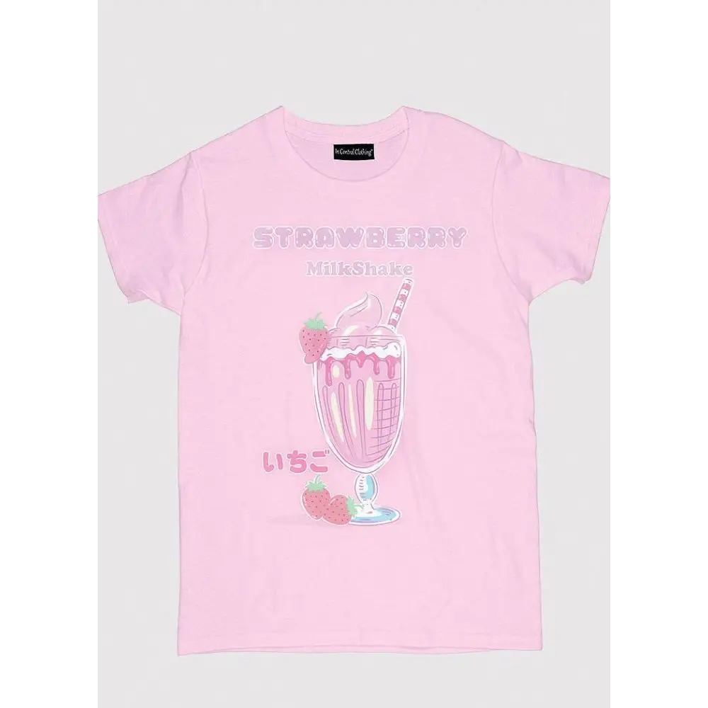 Strawberry milkshake graphic t-shirt from in control clothing - s / pink