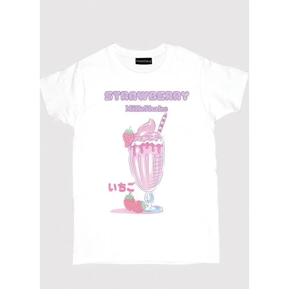 Womens strawberry milkshake graphic t-shirt - s / white