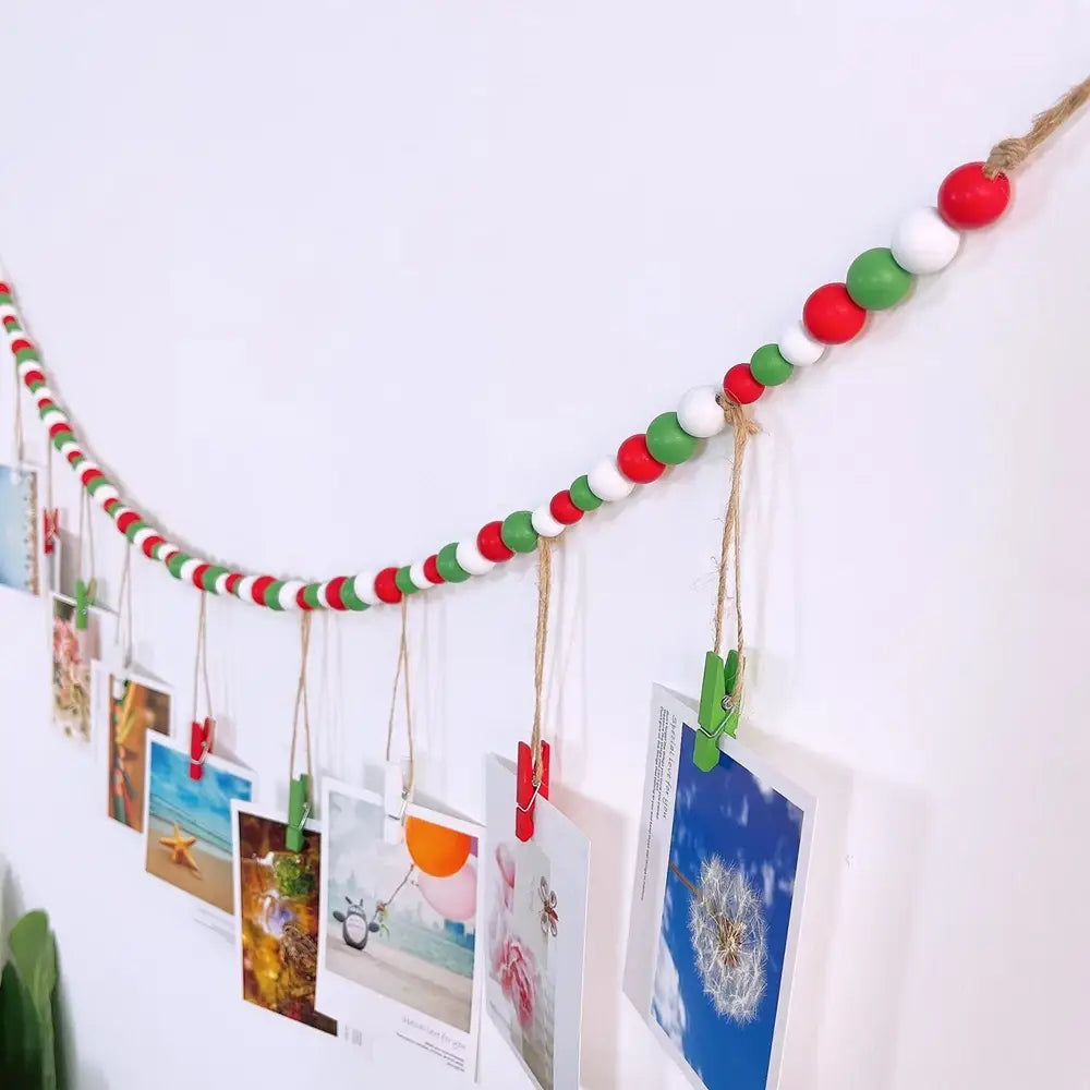 Wooden beads wall hanging photo display