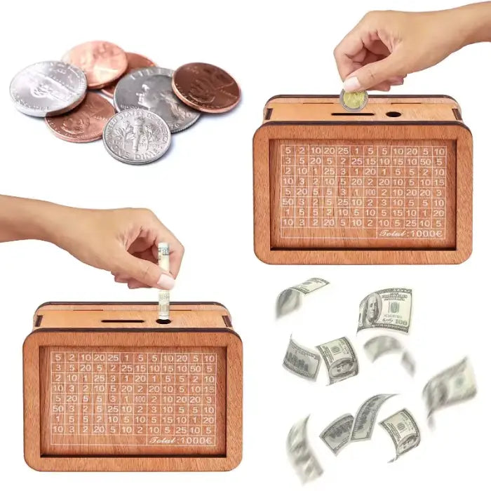 Wooden money saving box