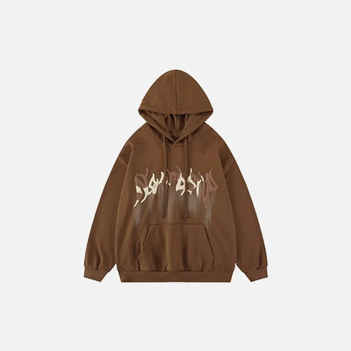Wooden retro print hoodie y2k - brown / s - hoodies