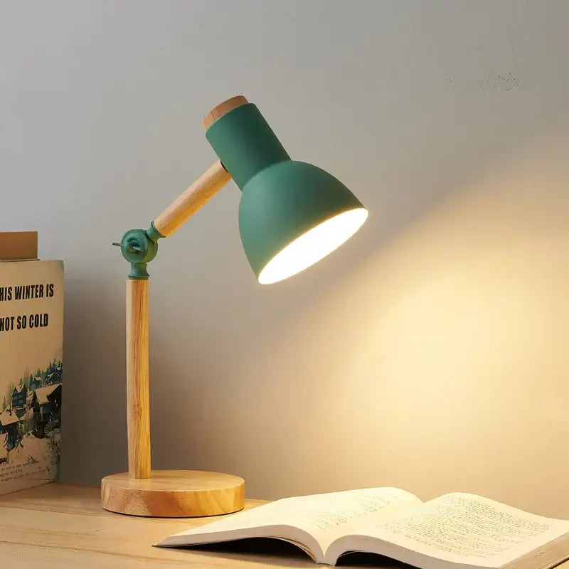 Wooden table lamp - green / eu plug