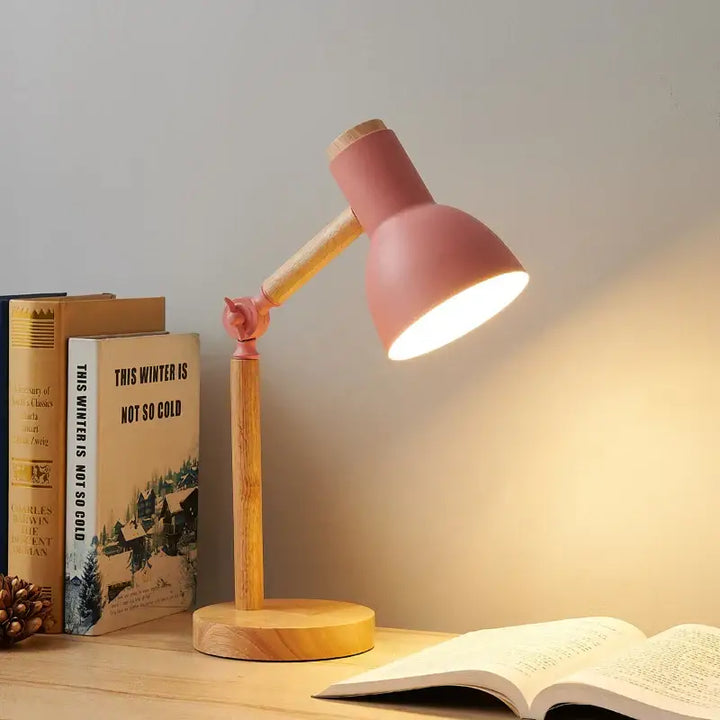 Wooden table lamp - pink / eu plug