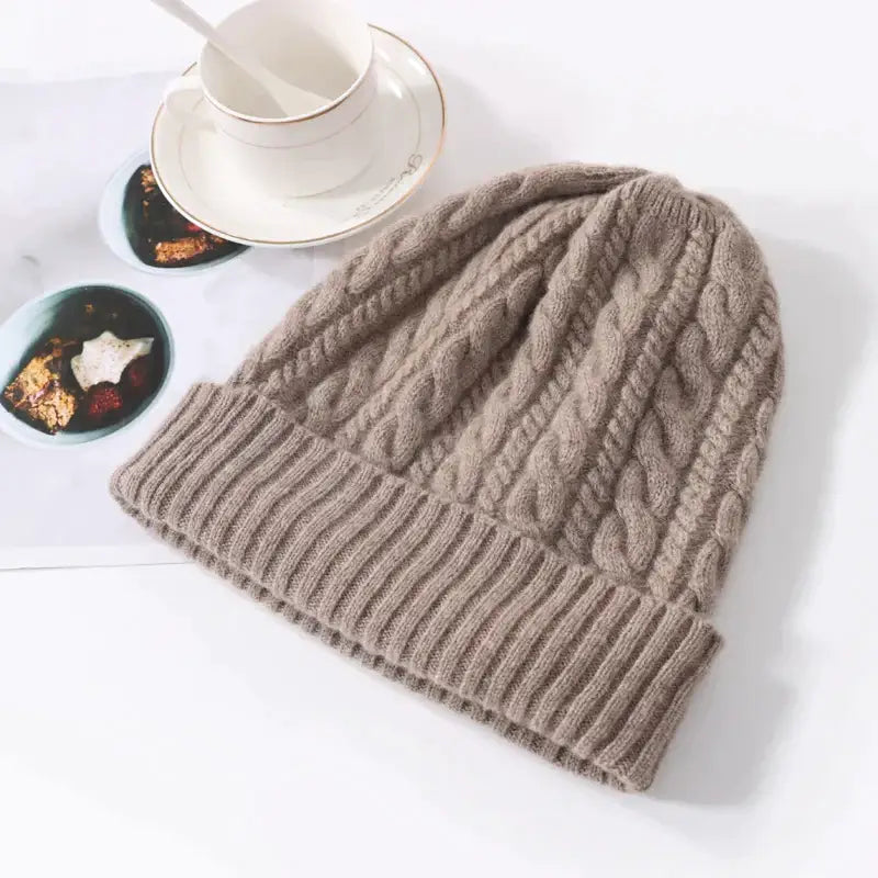 Wool cashmere bonnet beanie y2k - camel / one size - beanies